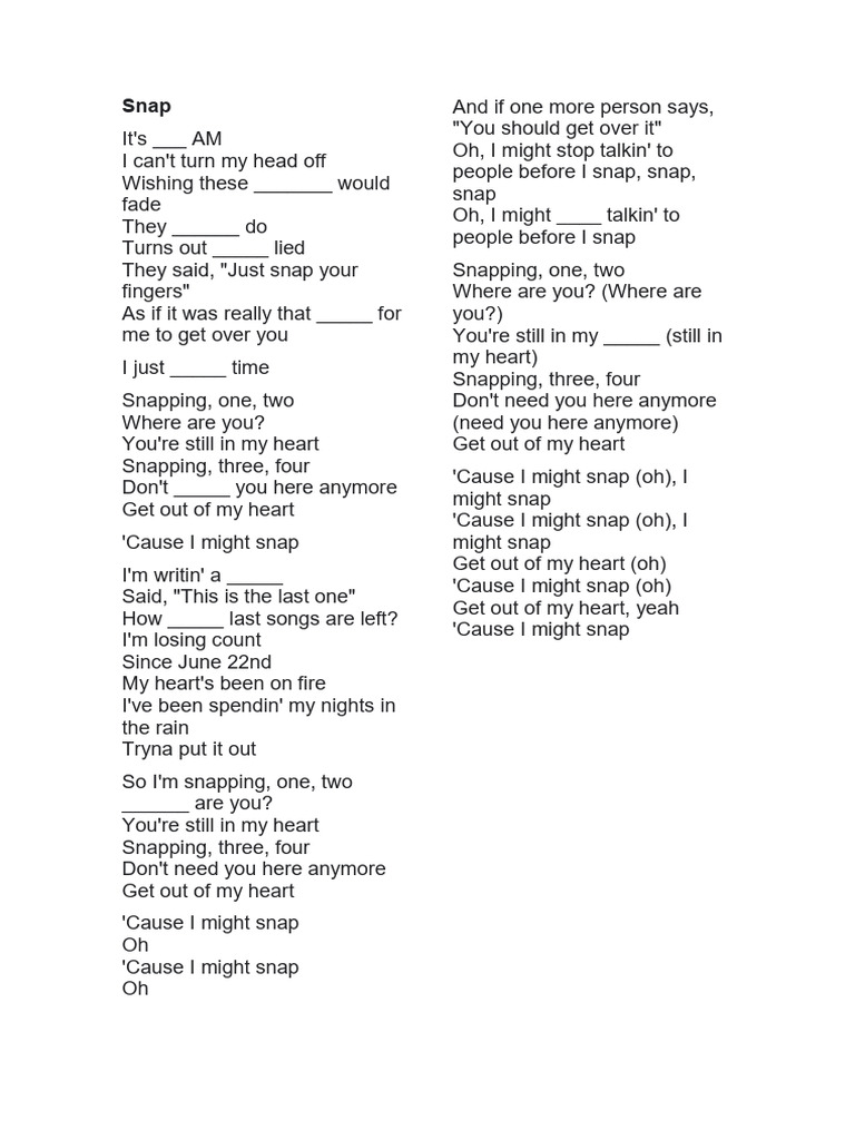Snap Lyrics PDF