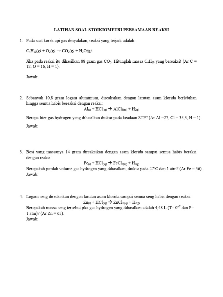 Latihan Soal Stoikiometri Kelas 11 | PDF | Metode & Bahan Ajar | Sains ...