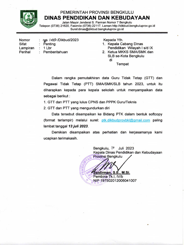 Pemutakhiran Data GTT PTT | PDF