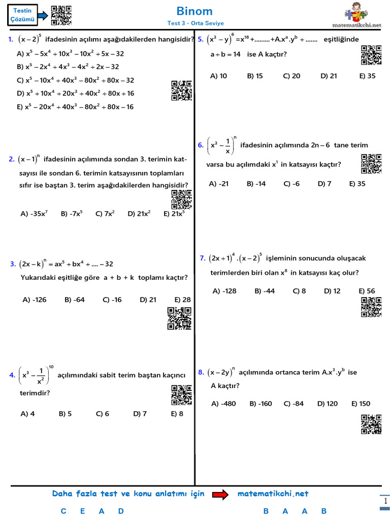 matematik 10 sınıf binom test pdf