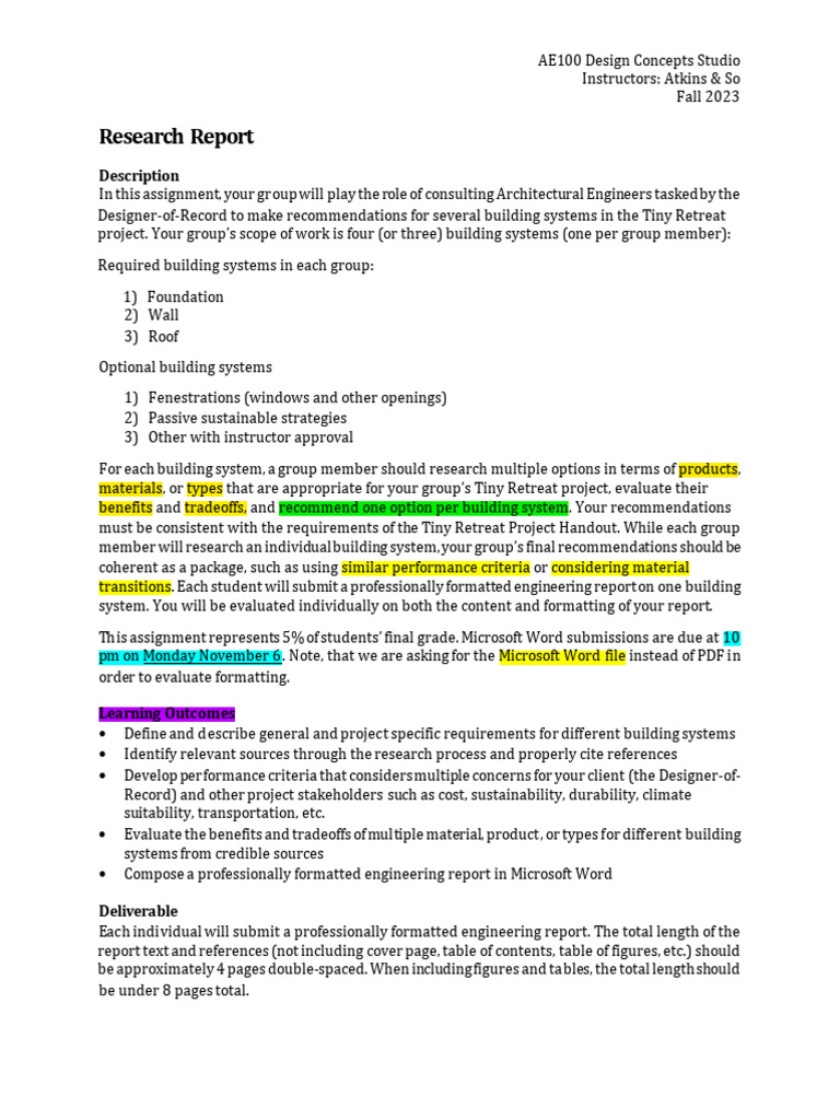 Tiny Retreat Project Building Systems Report | PDF | Plagiarism | Apa Style