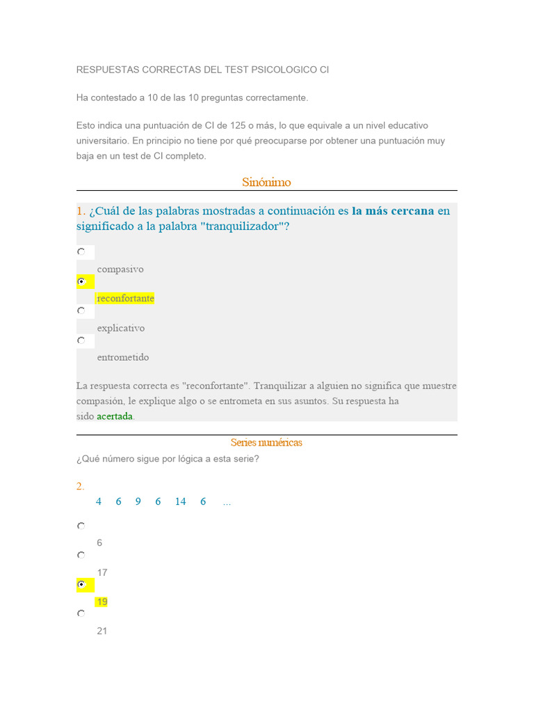 Respuestas del Test de CI Kokoro | PDF | Cociente de inteligencia