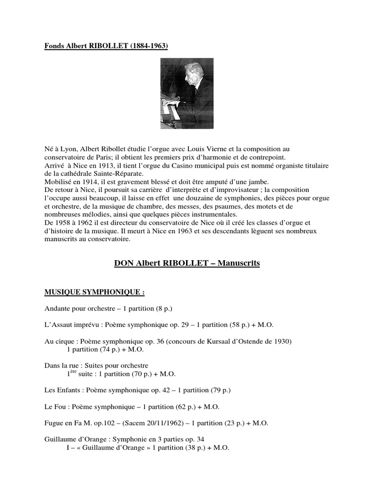 Fonds Albert Ribollet : Œuvres et Manuscrits | PDF | Musique classique