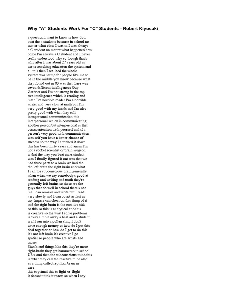 Why a students work for c students robert kiyosaki pdf communication