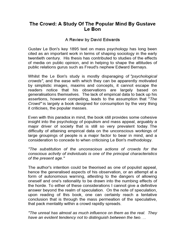 The Crowd A Study Of The Popular Mind By Pdf Mind Idea