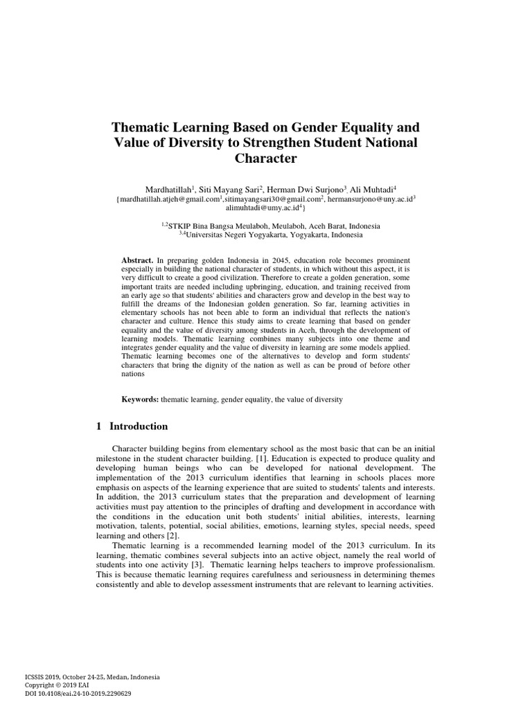 Thematic Learning Based On Gender Equality and | PDF | Instructional ...