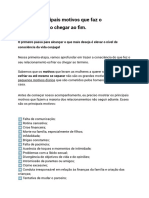 Principais Motivos Que Faz o Relacionamento Chegar Ao Fim