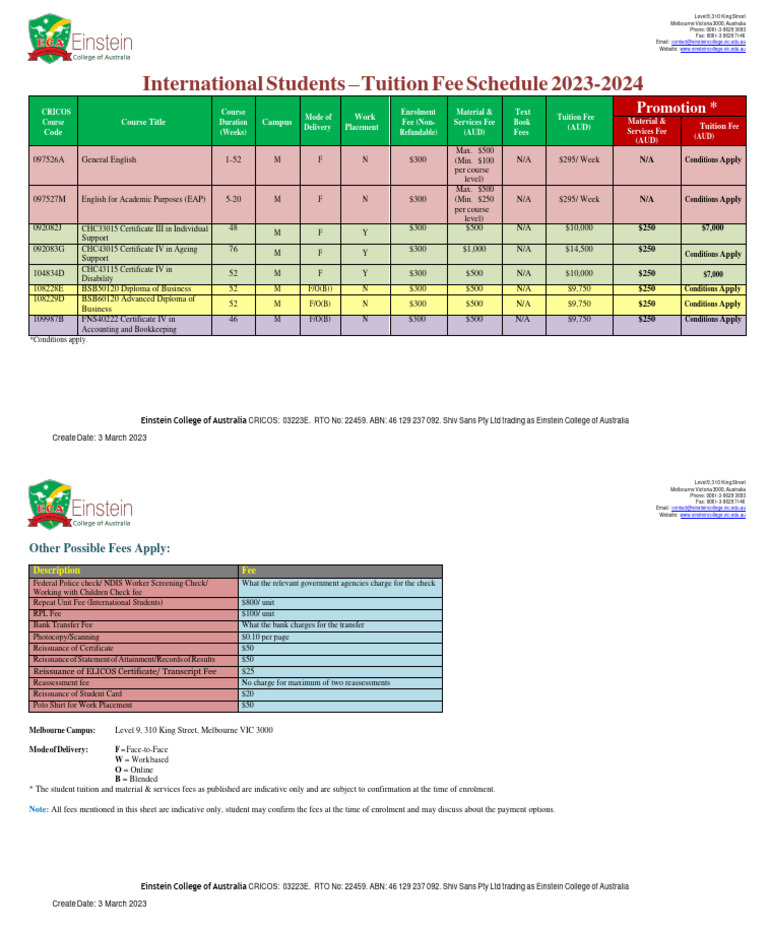 International Students Tuition Fee Schedule | PDF | Fee | Service ...