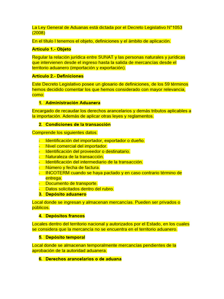 Ley General de Aduanas en Perú: Resumen y Claves | PDF | aduana | Arancel