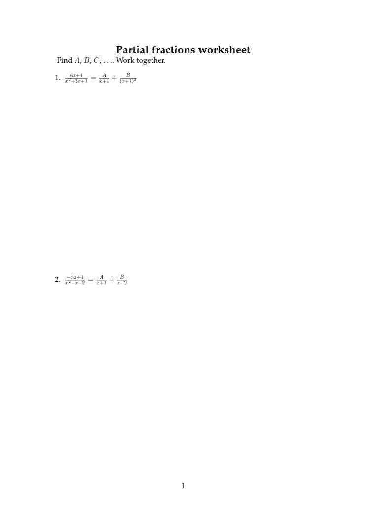 Partial Fractions Worksheet Exercises | PDF | Teaching Methods & Materials