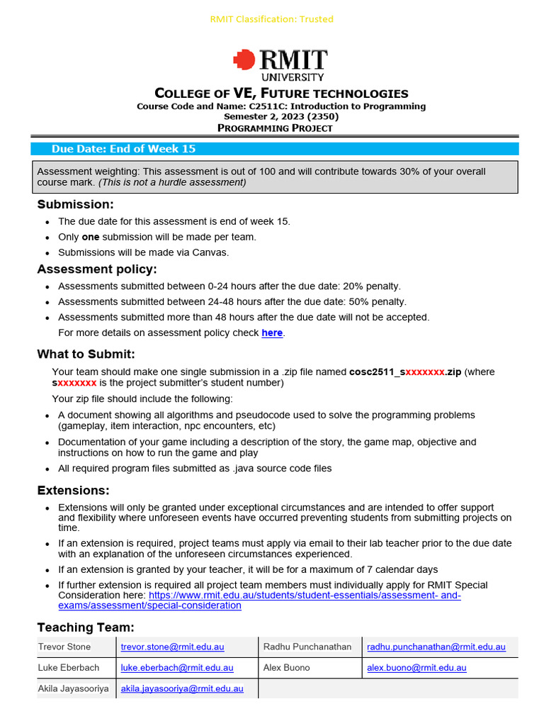 COSC2511 Final Project 2023 Sem 2 | PDF | Object Oriented Programming ...