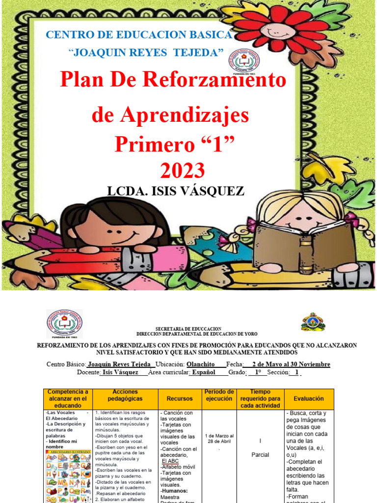 Plan de Reforzamiento Primer Grado 2023 | PDF | Sustracción | Alfabeto