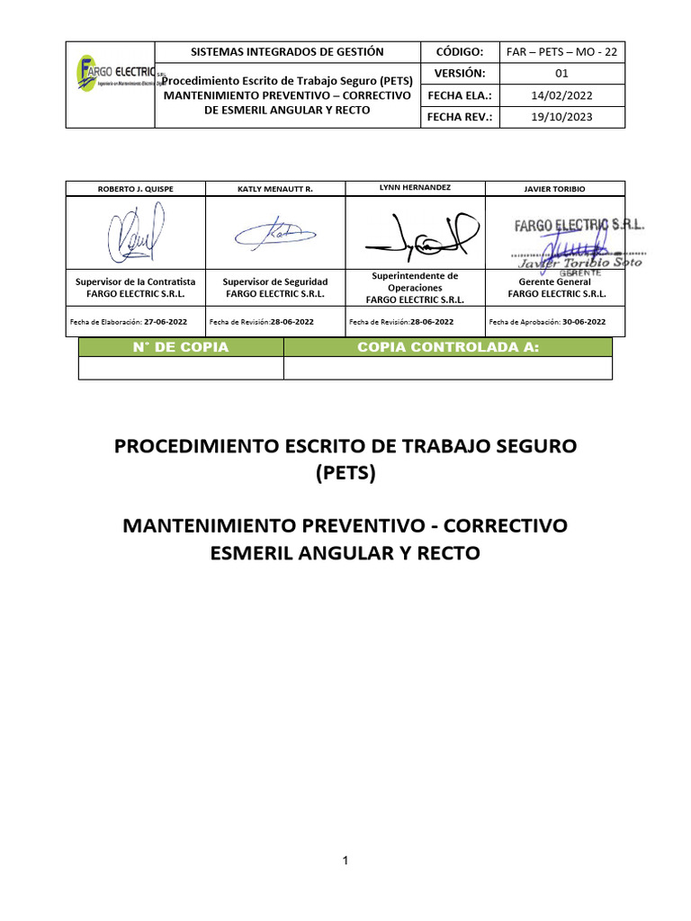 Far pets mo 022 mtto preventivo correctivo maquina de esmeril