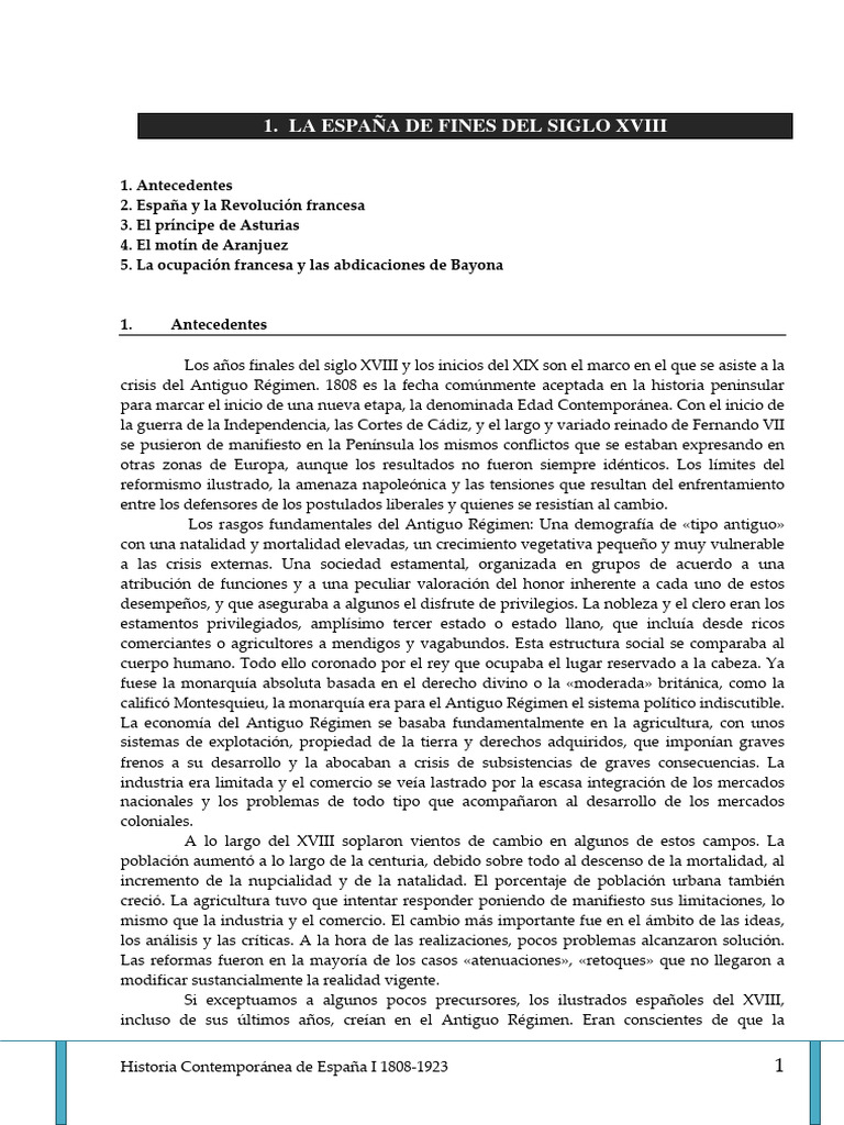 Apuntes Historia de España Contemporánea I PDF Napoleón Guerra