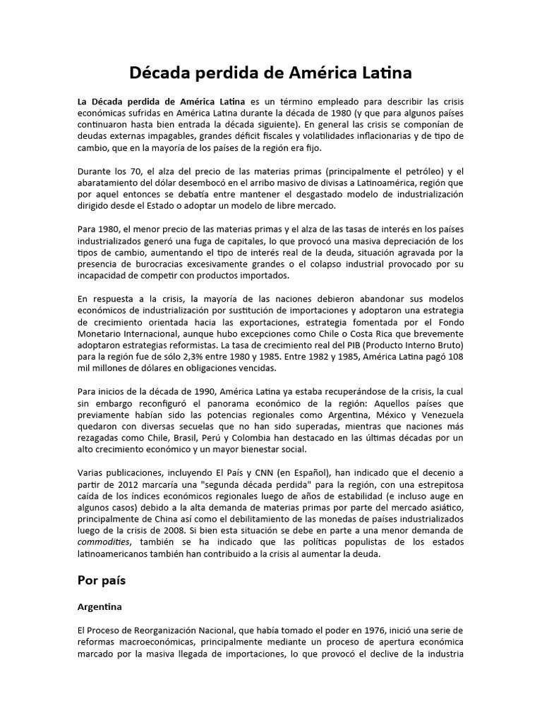 Crisis económica en América Latina 1980 | PDF | Macroeconómica | Economias