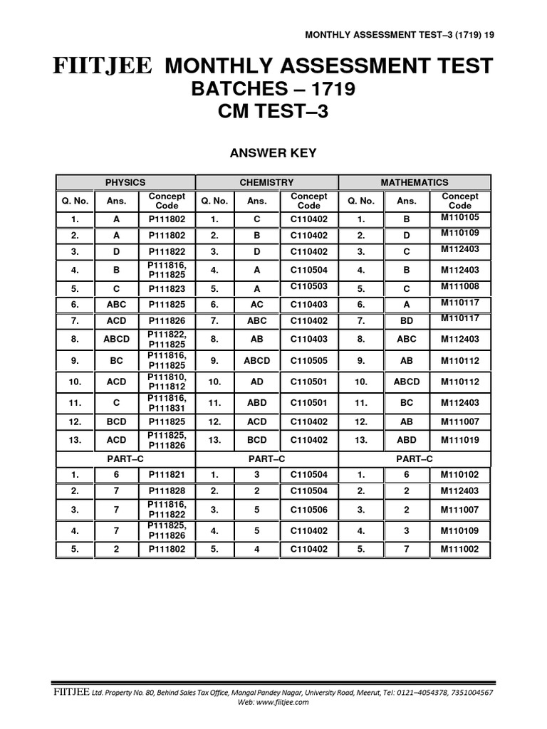 Answer Keys Cm1719 MTest3 ClassXi 1 PDF Geometry Euclidean