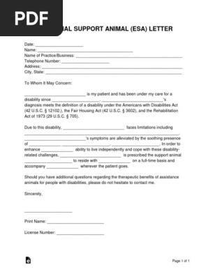 Emotional Support Animal ESA Letter