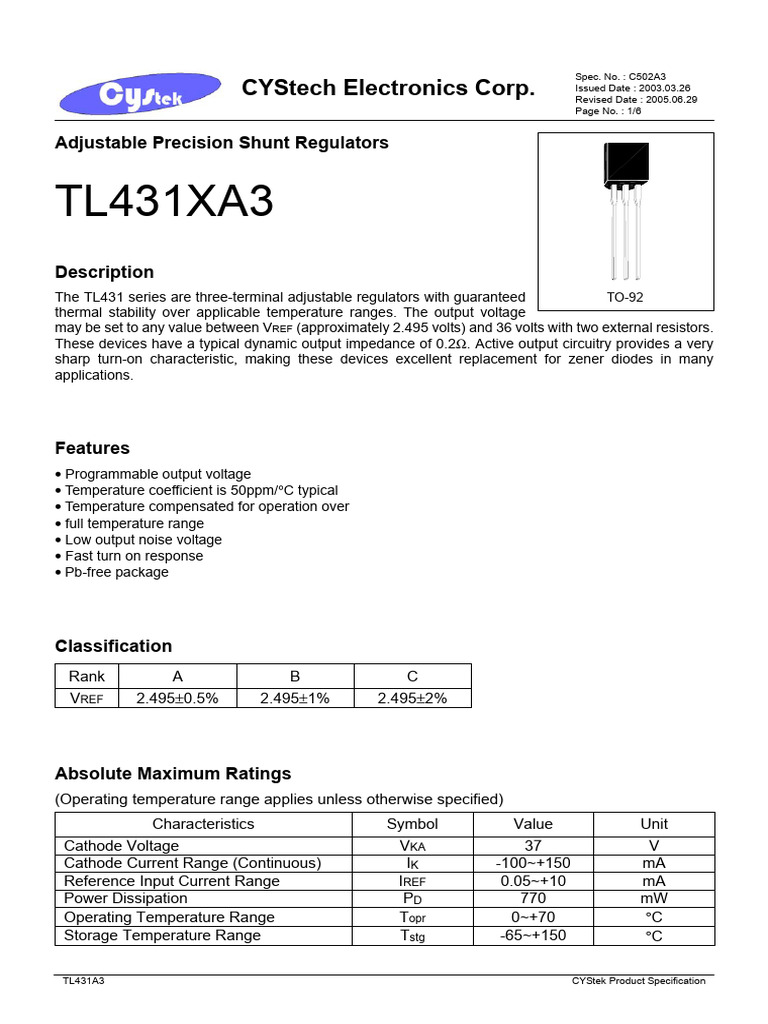 TL431AA | PDF | Electromagnetism | Electronics