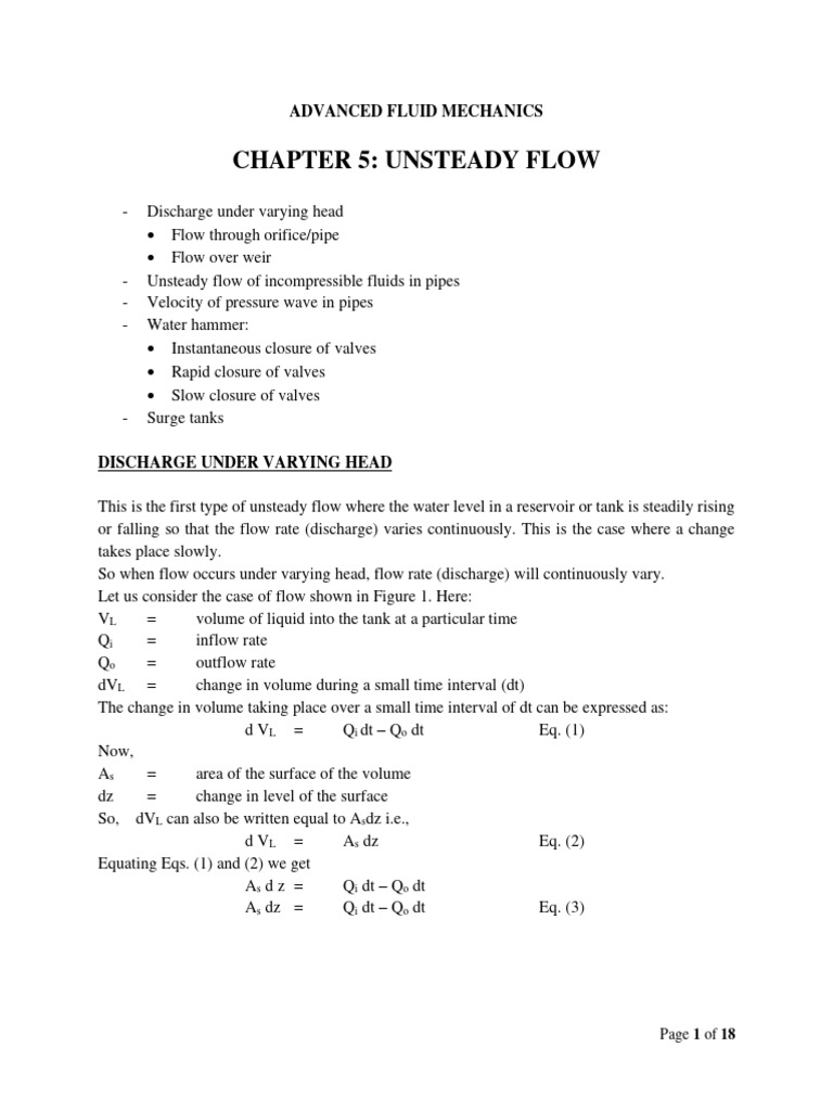 Unsteady Flow in Fluid Mechanics | PDF | Physical Phenomena | Process ...