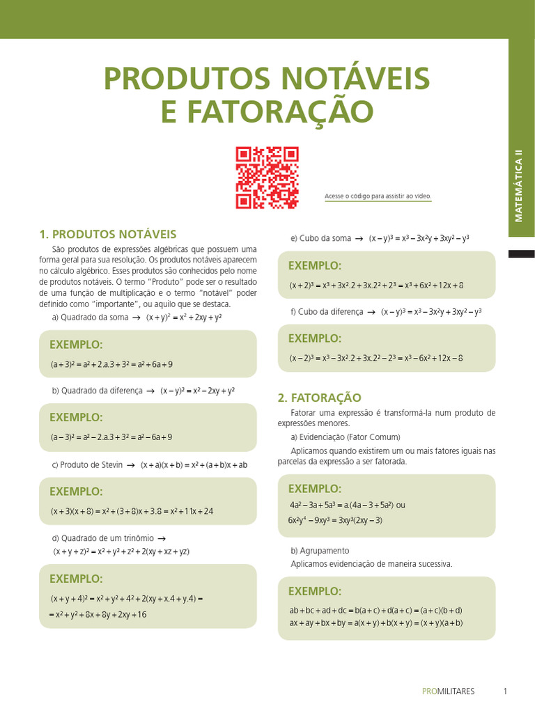 Produtos Notáveis e Fatoração | Download grátis PDF | Notação ...