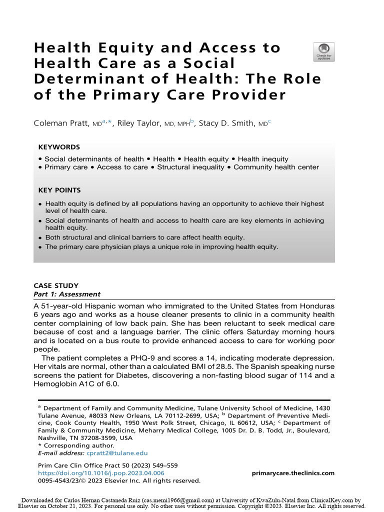 Health Equity and Access To Health Care As A Social Determinant of