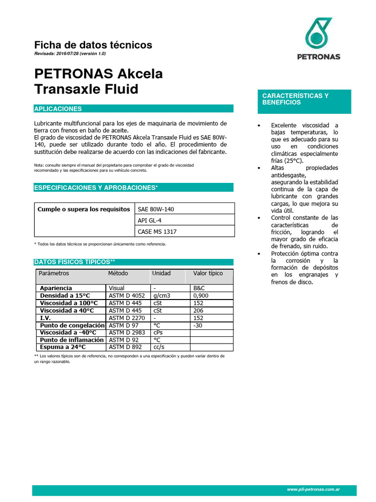Akcela TRANSAXLE FLUID 80W140 PDF Lubricante