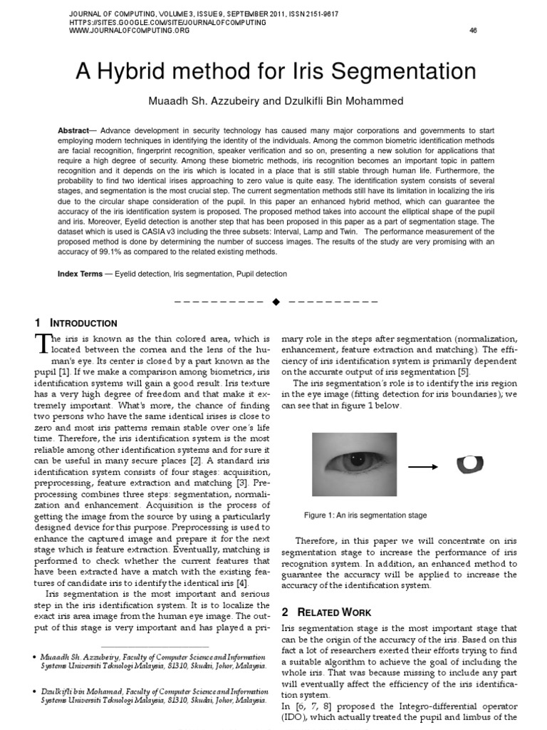 A Hybrid Method For Iris Segmentation | PDF | Image Segmentation ...