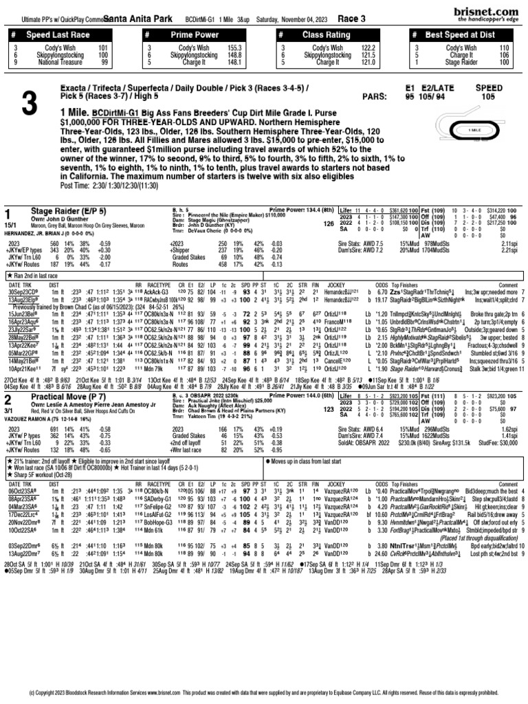 2023 Breeders Cup Dirt Mile PDF Horse Racing Equestrian Sports
