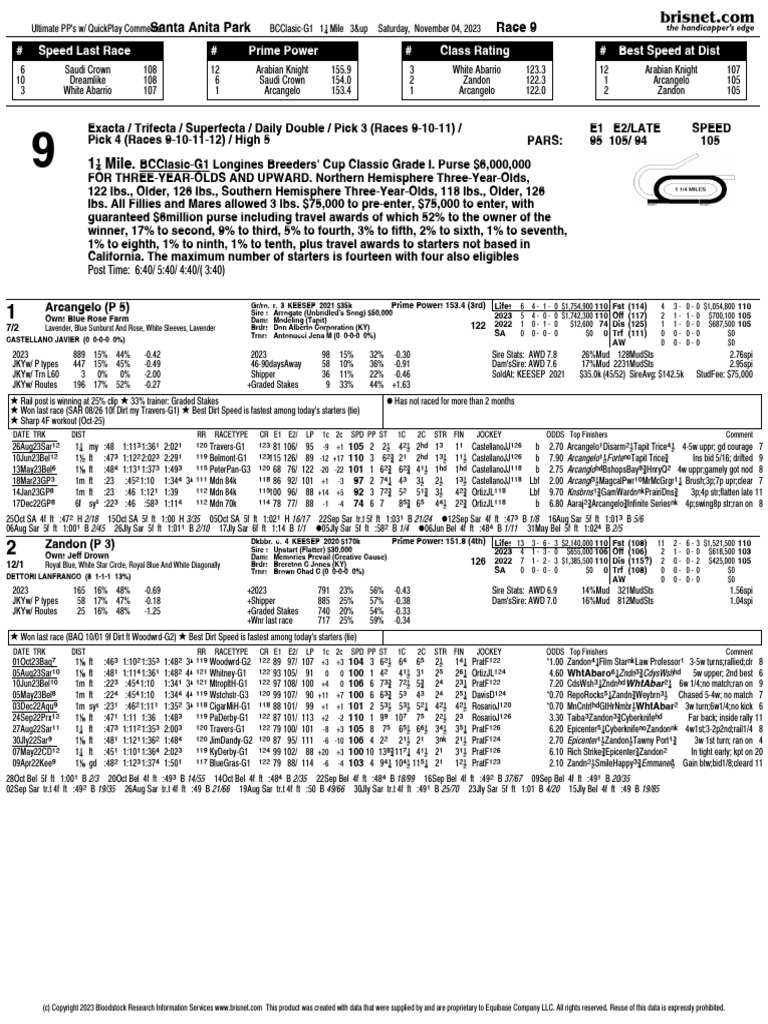 2023 Breeders Cup Classic PDF