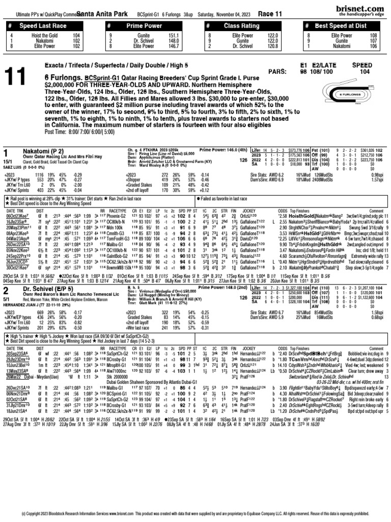 2023 Breeders Cup Sprint PDF Horse Racing Equestrian Sports