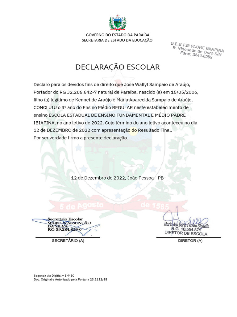 Declaracao-Escolar - PDF 20231027 093316 0000 | PDF