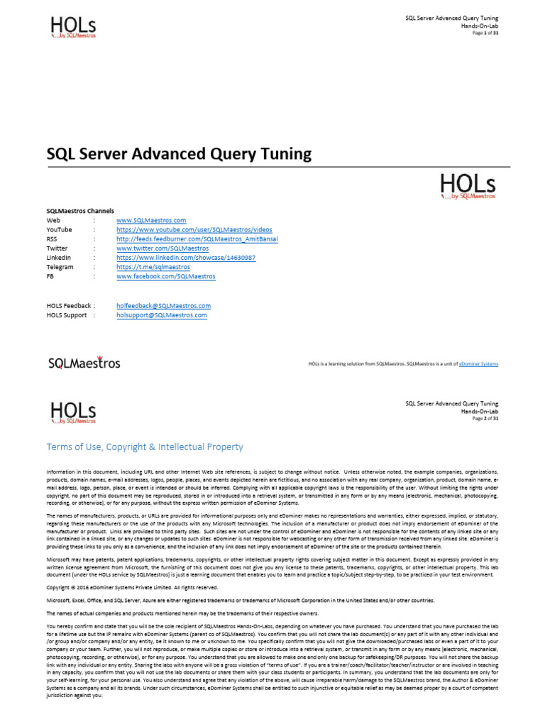 SQL Server Advanced Query Tuning | PDF | Microsoft Sql Server ...