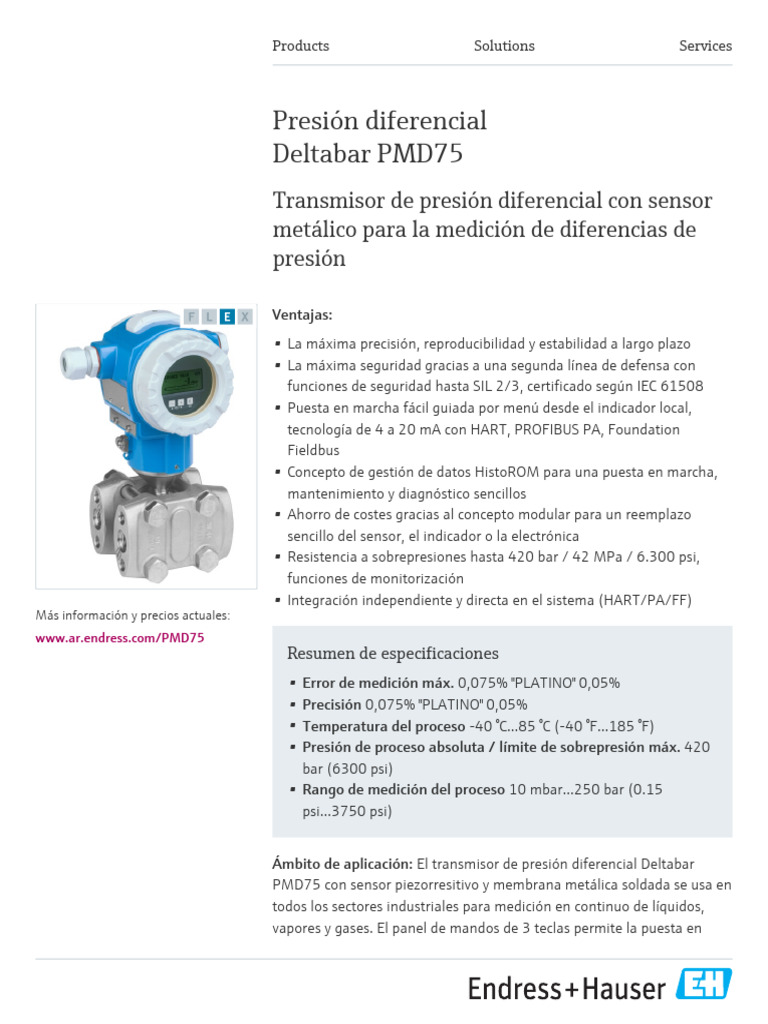 Endress-Hauser Deltabar S PMD75 ES | PDF | Presión | Ciencias fisicas