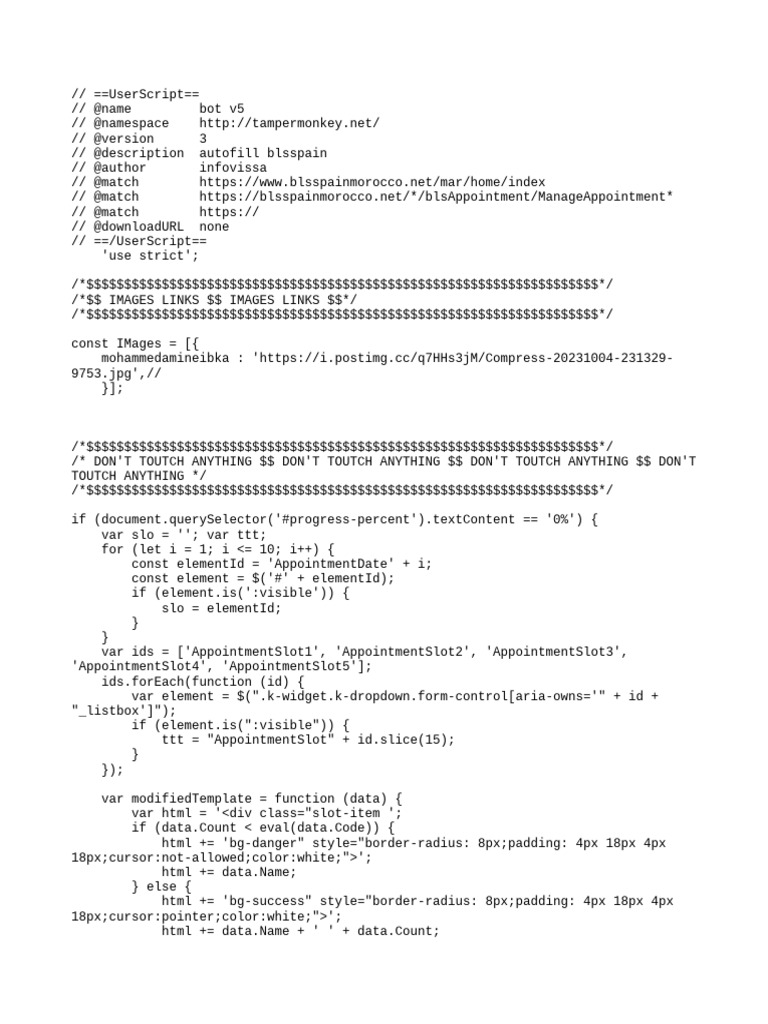 Bot v5: Autofill Appointment Script | PDF | Computing | Software