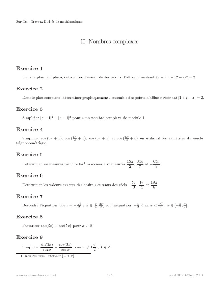 Exercices sur les Nombres Complexes | PDF | Nombre complexe | Racine carrée
