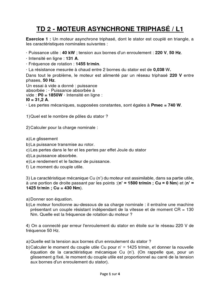 Calculs Moteur Asynchrone Triphasé PDF Puissance (physique) Machine — free download
