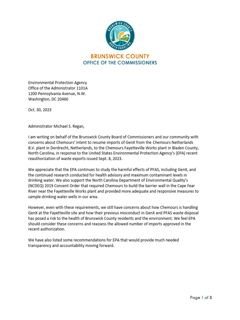 Brunswick County's PFAS Concerns | PDF | United States Environmental ...