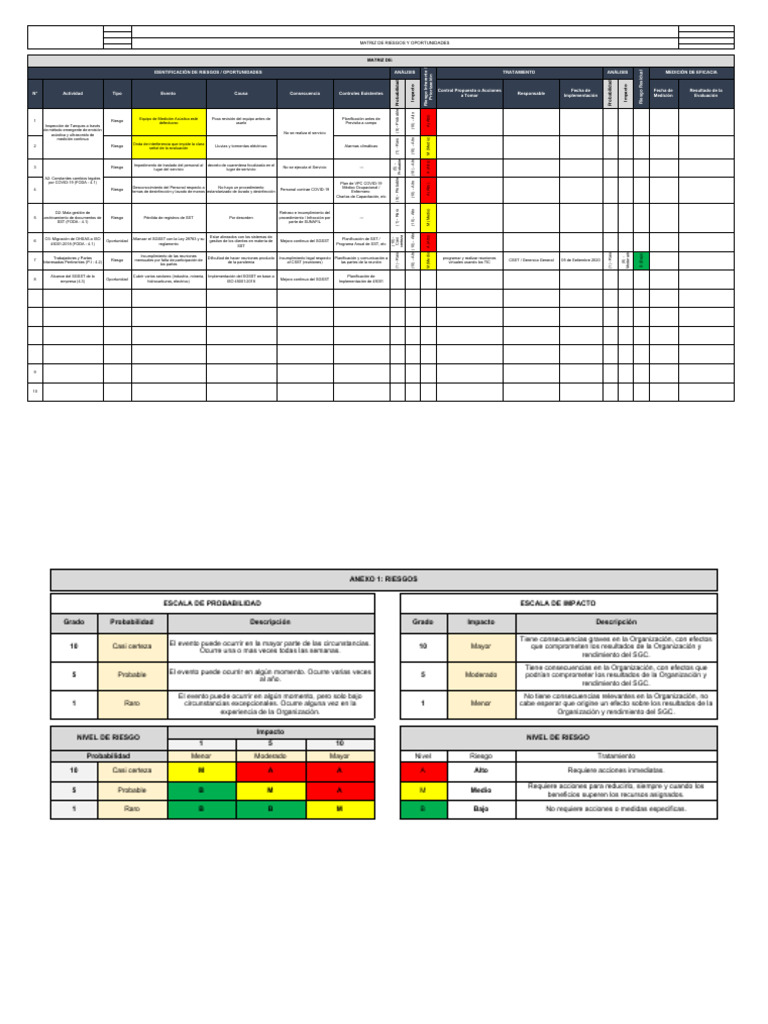 Matriz de Riesgos y Oportunidades SST | PDF | Riesgo | Probabilidad