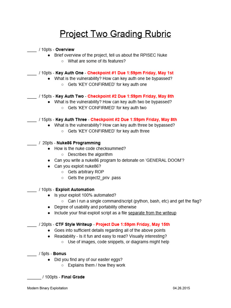 Project Two Rubric PDF Systems Engineering Information Technology