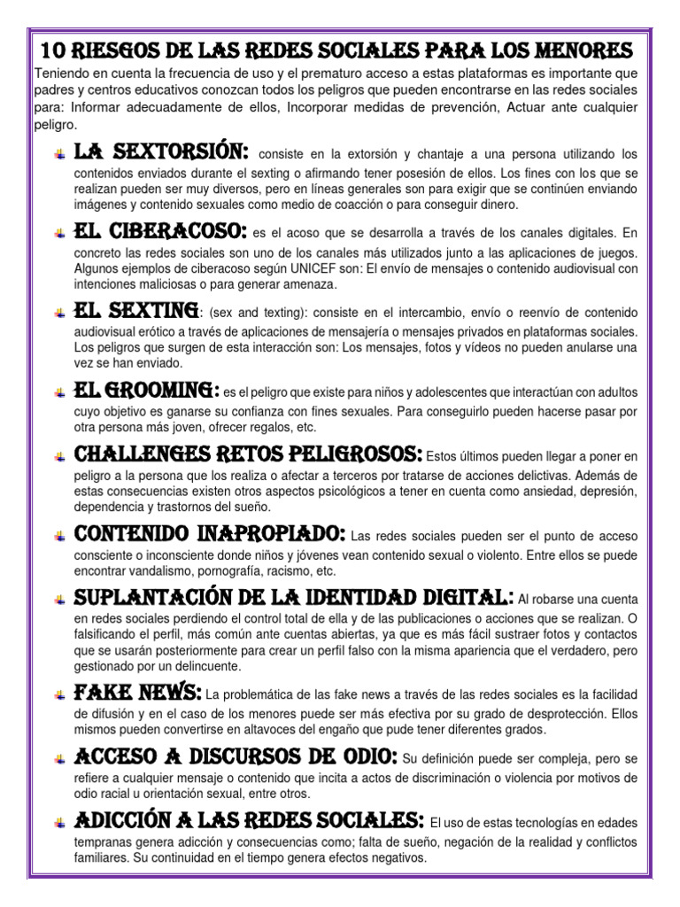 10 Riesgos de Las Redes Sociales para Los Menores | PDF | Acoso ...