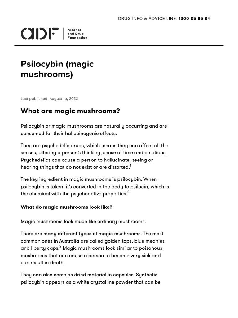 Psilocybin Alcohol And Drug Foundation Pdf Psilocybin