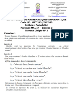 Departement de Mathematiques-Informatique Code UE: MAT 243 /INF 263 Intitulé: Probabilité Parcours MA /IN - Licence 2 Travaux Dirigés #3 Exercice 1