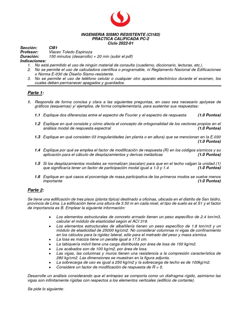 2022 01 Pc2 Vlacev Sin Resolver | PDF | Viga (Estructura) | Hormigón