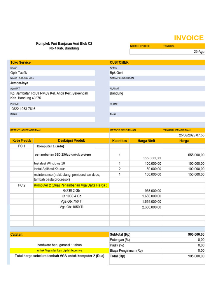 Estimasi Biaya Maintenance Komputer Dan CCTV BPK Geri | PDF