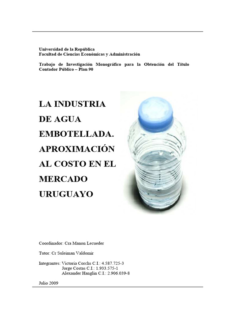 La Industria de Agua Embotellada. Aproximación Al Costo en El Mercado ...