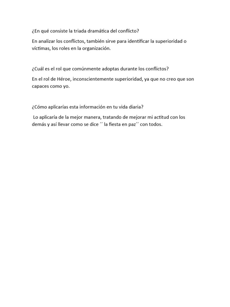 En Qué Consiste La Triada Dramática Del Conflicto | PDF