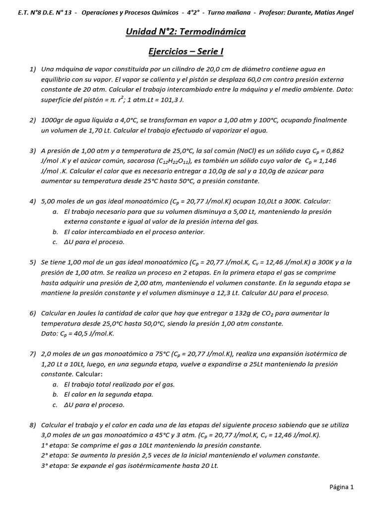 Ejercicios de Termodinámica para Gases Ideales | PDF | Gases | Calor