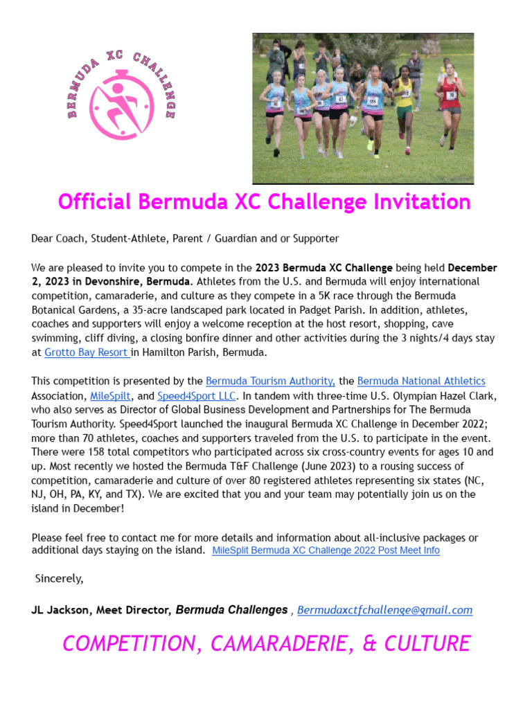 2023 Bermuda XC Challenge Invitation PDF Tourism