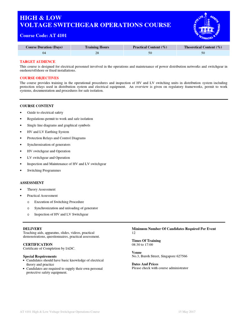 HV & LV Switchgear Operations Course | PDF | Electric Power | Electricity