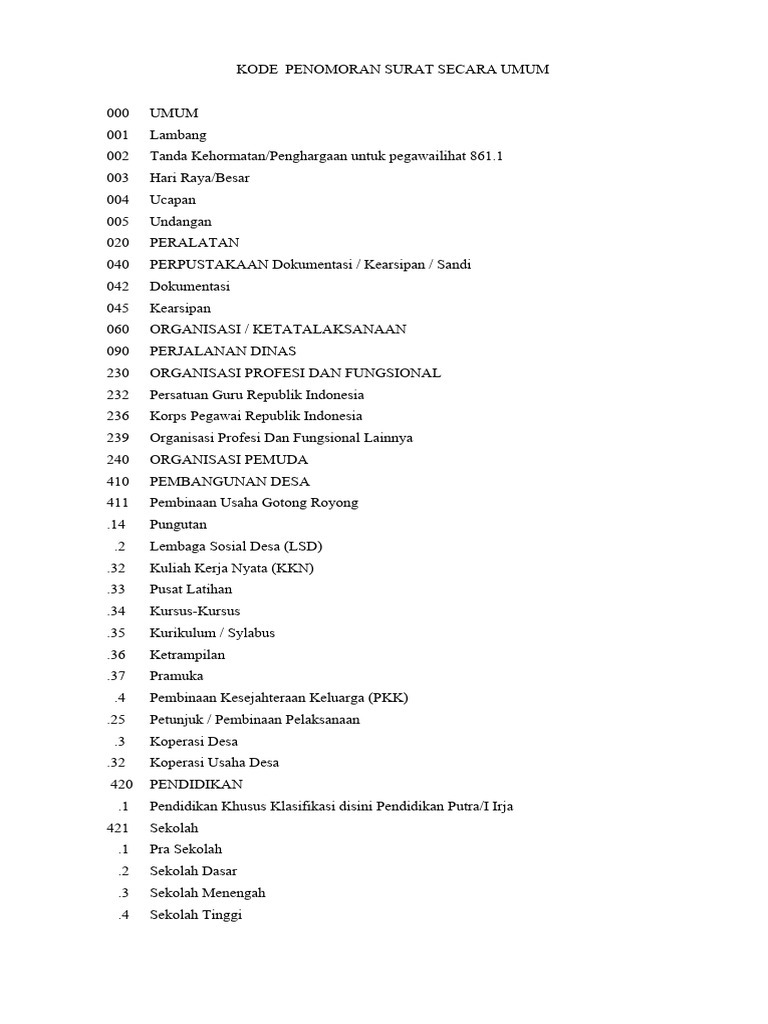 Kode Penomoran Surat Dinas Pendidikan | PDF
